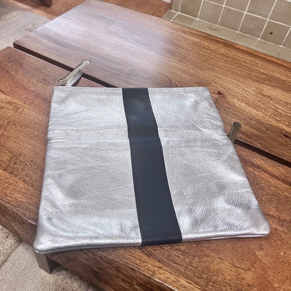 Clare V Silver and Navy Blue Fold Over Clutch - Picture 6 of 8